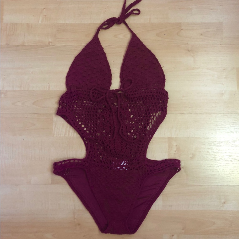 Beautiful Plum Crochet One Piece Swimsuit
